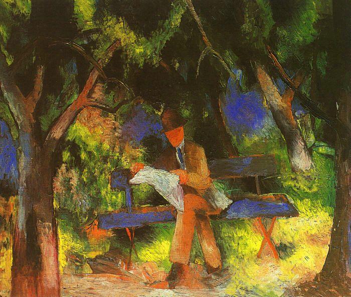 August Macke Man Reading in a Park oil painting image